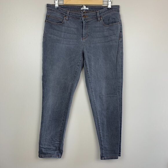 Eileen Fisher Grey Washed Mid-Rise Skinny Organic Cotton Jeans Size 10 - Picture 2 of 9